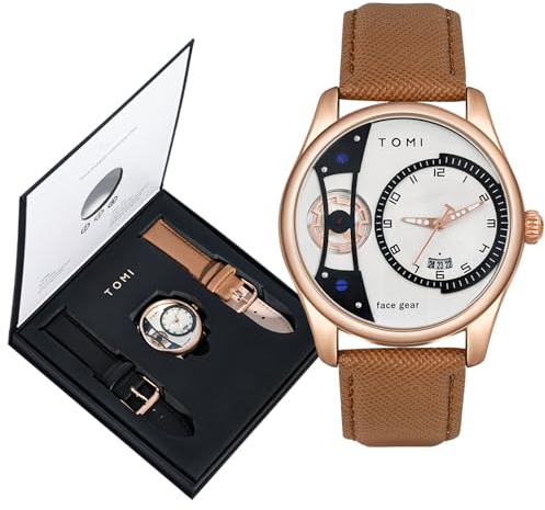 CIVO Montre-Homme Bracelet-Cuir Analogique-Montre avec Boîte - Étanche Date Quartz Montre pour Homme Moderne Or Rose Boîtier, Cadeau Homme