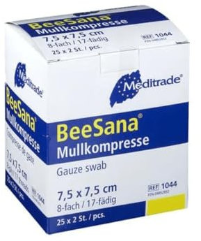 Meditrade BeeSana® Mullkompresse, steril - 25 x 2 Stück - 7,5 x 7,5 cm | Packung (50 Stück)