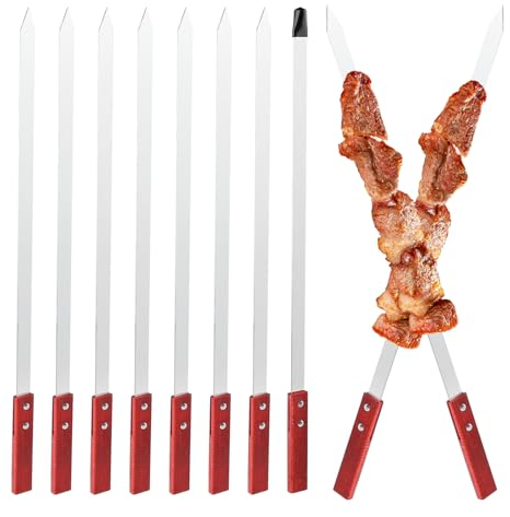 Adana, 6 spiedini piatti in acciaio inox, 60 cm, spiedini per kebab, spiedini in acciaio inox con manico in legno, extra larghi, 2 cm, accessori per barbecue