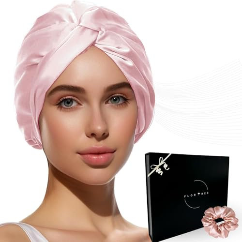 Flortree Seidenhaube zum Schlafen für gesunde Haare über Nacht | Erhält Lockenform, verhindert Frizz & Haarbruch | Für Damen mit allen Haartypen (Rosa)