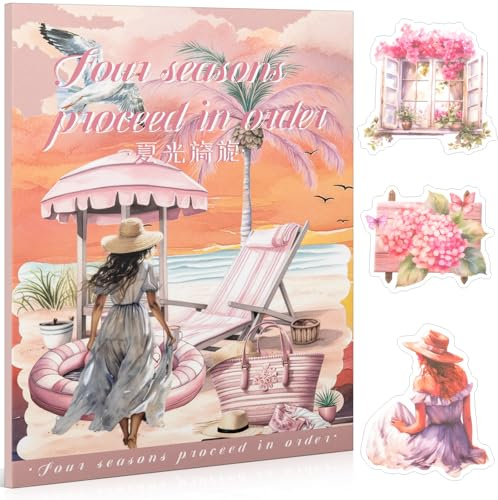 Uideyvi Summer Theme Sticker Scrapbooking Supplies for Junk Journal, 20 Sheets PET Stickers - Vintage Journaling Stickers, Ephemera Sticker Book Pre Cut(TZ-006-001)