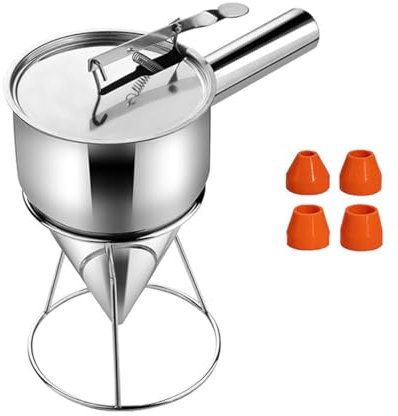 Distributeur De Pâte, Distributeur en Acier Inoxydable, Entonnoir A Piston INOX, Support Et 4 Buses Différentes, Entonnoir De Cuisine pour Crêpes Gâteaux Gaufres (B)