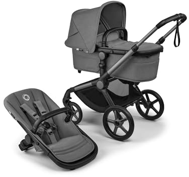 Bugaboo Fox 5 Renew All-Terrain Stroller, 2-in-1 Baby Pushchair, Full Suspension, Easy Fold, Extendable Toddler Seat, One-Handed Manoeuvrability, Graphite Chassis and Moon Grey Canopy