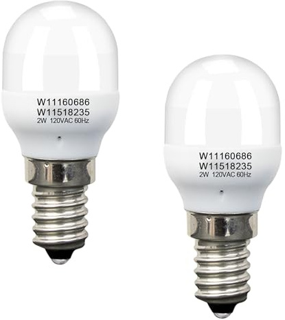 2Pcs W11518235 W11160686 Freezer Light Bulb Replacement for Whirlpool Kenmore Refrigerator LED Lamp 120V 2W, Fits W10865839, WPW10473925, W10473925, W10574850, W10809515