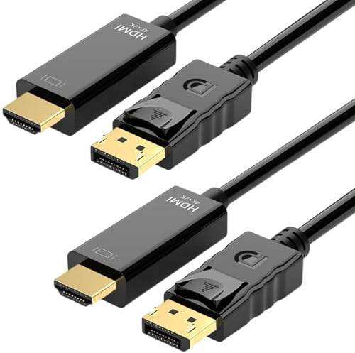 SiumPklay 2-Pack 4K ​DisplayPort to HDMI Cable​ 1.8M, Gold-Plated Uni-Directional ​DP to HDMI Cable​ Cord, Compatible with Lenovo, HP, Dell, ASUS, NVIDIA, AMD, Projectors & Monitors (Black)