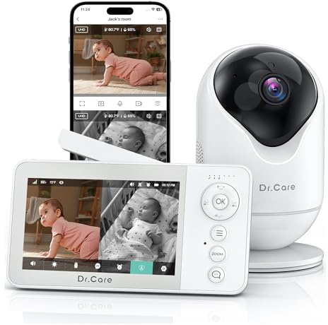 Dr.Care VistaView Lite RB Smart WiFi Babyphone -4 720P split-screen, controllo app 1080P, rilevamento del movimento, Controllo tramite App, Batteria Rimovibile 2500mAh, Visione Notturna HD