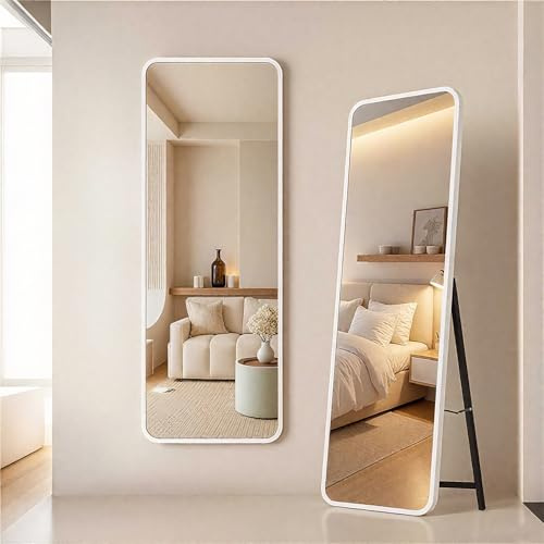 devesanter Rectangular full-length mirror 49×159 cm white pedestal freestanding mirror hanging or leaning against the wall large floor mirror for bedroom living room or dressing room (white)