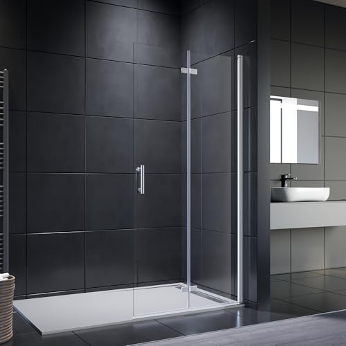 SONNI Paroi de douche pliable - 85 x 195 cm - Argenté - 6 mm - Verre Nano - Porte pliante - Porte de douche pliable - Porte de douche pliable