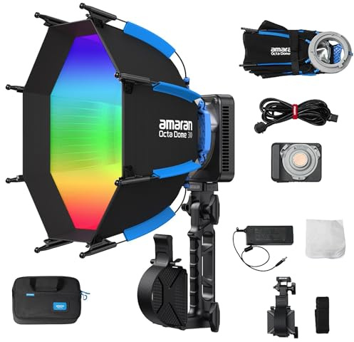 Amaran Ray 120c COB LED-videolampa i fullfärg 120 W Bowens-Mount, ACE E-lås stöder appkontroll och NFC med softbox CRI 95 TLCI 95 (120, watt)