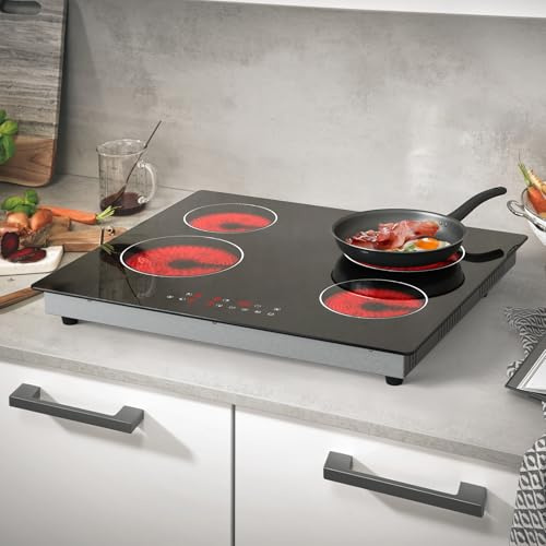 Argyolas Placa Vitrocerámica 4 Fuegos 60 cm, 6000W, Control Táctil por Niveles, Zonas Individuales, Placa Eléctrica Empotrable