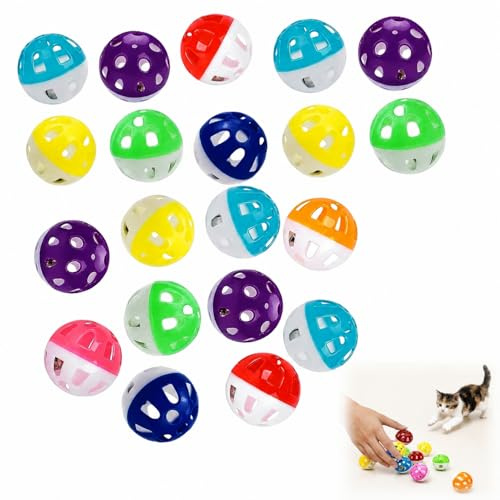 20 PcsCat Balls for Indoor Cats, Cat Ball Toy for Kitten, Cat Toy Balls | for Indoor Cats with Bell for Pets Kittens Chase Pounce Rattle Play Toys