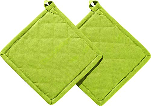 REDBEST Topflappen 2er-Pack Seattle, 100% Baumwolle apfelgrün Größe 20x20 cm - innen hitzebeständige Wattierung, außen feines, glattes Gewebe, mit Schlaufe (weitere Farben)