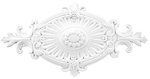 GRAND DECOR Rosace de plafond R114, 60x32cm - Rosace de plafond blanche, en mousse dure de polyuréthane, élément décoratif, stuc, décoration murale, lampe de salon polyuréthane ovale