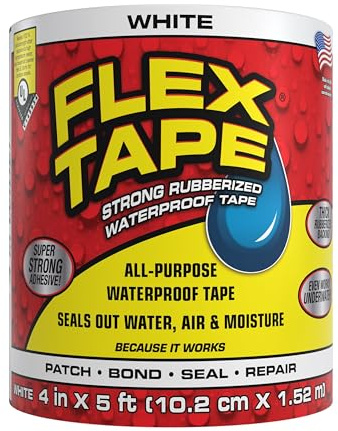 Flex Tape, Original Thick Flexible Rubberized Waterproof Tape - Seal and Patch Leaks, Works Underwater, Indoor Outdoor - Home RV Roof Plumbing and Pool Repairs, White, 4 in x 5 ft, Pack of 1