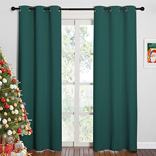 NICETOWN Cortinas Opacas con Aislamiento térmico y Ojales sólidos para Sala de Estar (HuKGUSer Verde, 1 par, 42 x 84 Pulgadas)