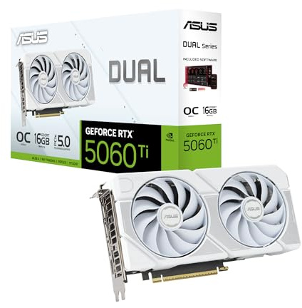ASUS Dual NVIDIA GeForce RTX 5060 Ti OC Edition, Scheda Grafica da 16GB GDDR7, 128 Bit, PCIe 5.0, Ventole Axial-Tech, 1 HDMI 2.1, 3 DisplayPort 2.1, GPU Tweak III, Bianco, DUAL-RTX5060TI-O16G-WHITE