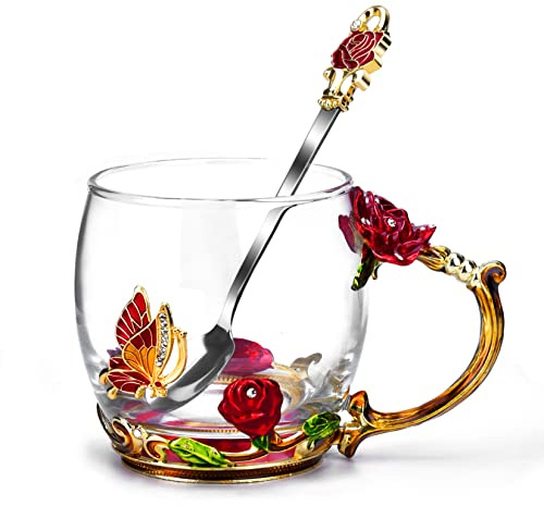 OEAGO Gifts for Mom Women Mothers Day Valentines Day Gifts Glass Coffee Enamels Mug Best Birthday Valentine's for Her Girlfriend Wife from Daughter Son Tea Cup Christmas Stocking Stuffers