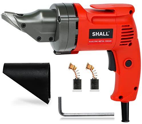 SHALL Electric Metal Cutting Shear, 4.0-Amp Corded Sheet Metal Cutter, Variable Speed with 360 Degree Swivel Head, Continuous Cutting, Clean Cut for 14GA Sheet Metal & 16GA Stainless Steel, 2500 SPM