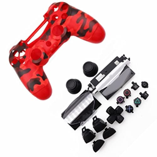 HUAYUWA Boîtier de manette de jeu en plastique (camouflage rouge) avec boutons pour PlayStation 4 Slim 4.0 JDS-040 JDM-040 (version V1)