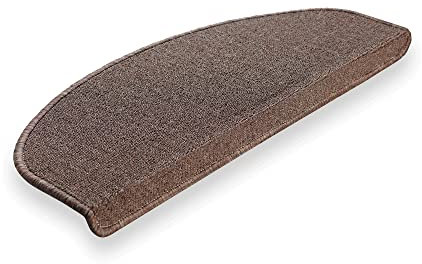 Brielle Rutschfeste Stufenmatten 65x24x3,5 cm - Selbstklebende Teppich Treppenstufen - Pflegeleichte Halbrunde Treppen-Teppich - Braun – Halbrund- 20 dp Trittschalldämmung - 15 Stück
