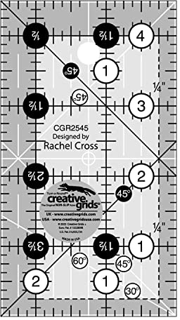 Creative Grids Quilt Ruler 2-1/2in x 4-1/2in Rectangle – CGR2545 – Made in USA, Non-Slip Grip Acrylic Quilting, Sewing, Crafting, Patchwork Ruler for Measuring & Cutting Fabric