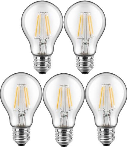 Blulaxa 5er Set LED Filamentlampe A60, E27, 7W 2700K 810lm 300°, klar