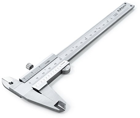 Analog Messschieber mit Nonius 150 mm aus rostfreiem Edelstahl (ALPHAROX) - hohe Messgenauigkeit nach DIN862-0,05 mm Ablesung mit Tiefenmessung, Innenmessung, Außenmessung