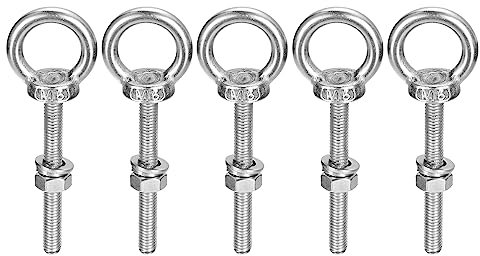 sourcing map Levage Œil Boulon, 5 Ensembles M6x50mm Œil Boulon avec Écrou Rondelle 304 Inox Acier Épaulement Levage Anneau Œil Boulon pour accrochage Article