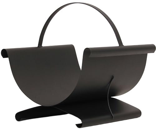 NOVECRAFTO Black Metal Log Basket for Fireplaces - Assembled & Ready for Indoor Use | Log Rack Indoor with Modern Loft Style | Sturdy & Durable | Elegant Design for Contemporary Living