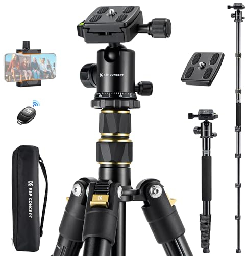 K&F CONCEPT Kamerastativ,184cm Handy Kamera-Stativ, Leichtes Tripod mit Handyhalterung und Fernauslöser, Tragbares Fotostativ für Kamera und Smartphone, Aluminium Stativ mit 2 Schnellwechselplatten