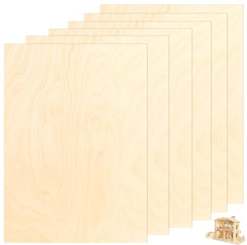 SHUESS Lot de 6 panneaux de bois de tilleul non traité, contreplaqué, 420 x 300 x 6 mm, panneaux de bois pour travaux manuels, contreplaqué de 2 mm, panneau de particules pour bricolage, modélisme,