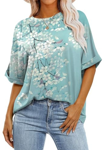 Cuptacc Camiseta Mujer Oversize Camiseta Mujer Top Verano Escote Redondo Básico Tank Top Manga Corta Túnica Elegante