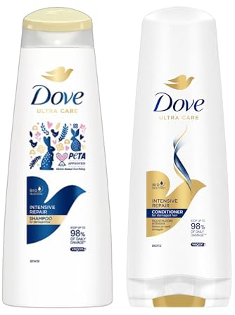 Dove Ultra Care Intensive Repair Shampoo 400ml & Conditioner 350ml Set – For Damaged Hair – Bio-Restore System – Vegan & PETA Approved – Up to 98% Damage Repair – 2-Pack Haircare Bundle