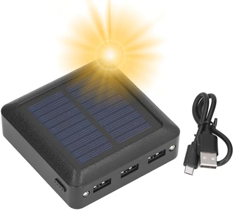 Jadeshay Chargeur Solaire Portable, Batterie Externe Solaire, Chargeur USB Solaire 10000 Mah, 3 Sorties USB avec Éclairage LED, for Camping Et Pêche en Plein Air