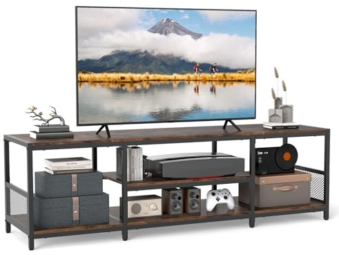 COSTWAY Mobile TV Soggiorno fino a 65, Tavolino TV con Mensole Aperte, Consolle Media Industriale, Centro Intrattenimento Basso Salotto, per Soggiorno Camera da Letto
