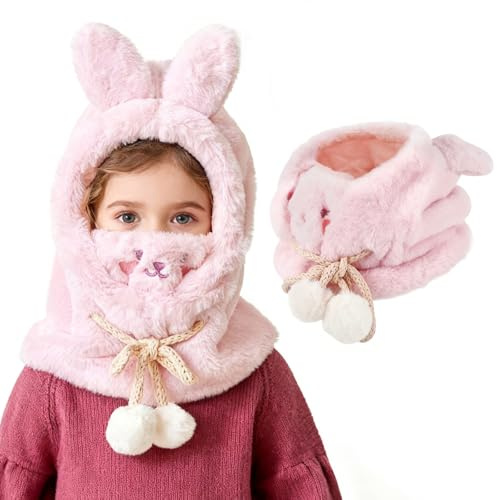 AYPOW Cagoule d'hiver Polaire Thermique pour Enfants 3-8 Ans,Multifonction Réglable Coupe-Vent Animal Bonnet Masque de Ski avec 3D Oreilles,Casquette Cache-Cou Tour de Cou pour Garçons Filles