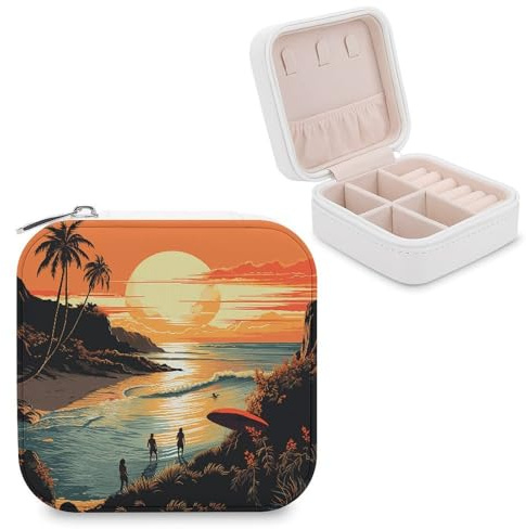 VstaDank Original Poster for Endless Summer Travel Jewelry Case Zipper Portable Small Jewelry Box Custom Pu Leather Mini Traveling Jewelry Organizer for Rings Earrings Necklace Bracelet Girls Women