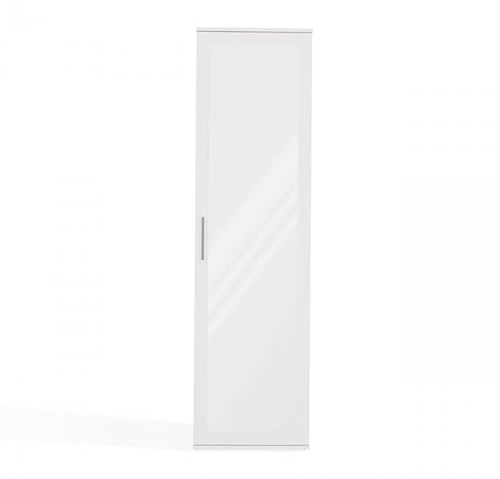CDF Armadio con Specchio da Corridoio e Ingresso, Mobile a Colonna Stretto Bianco con Ripiani e Asta Appendiabiti, Guardaroba Alto per Giacche, Scarpe e Borse, Design Moderno DUO, 50 x 35 x 180 cm