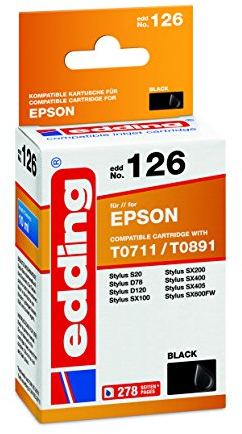 edding Druckerpatrone EDD-126 - Einzelpatrone- Schwarz - 9 ml - Reichweite 270 Seiten - Ersetzt Epson T0711