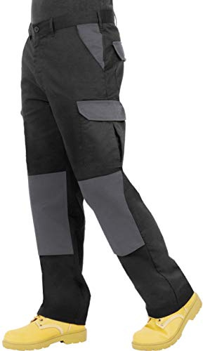 Endurance Mens Cargo Combat Work Trouser with Knee Pad Pockets and Reinforced Seams - 34R (Black/Grey, 34W/31L)