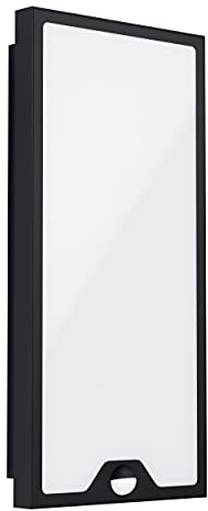 EGLO LED Außen Wandlampe Casazza, Außenleuchte mit Bewegungsmelder, Dämmerungssensor, Wandleuchte aus verzinktem Stahl, Schwarz, Kunststoff, Weiß, LED Außenlampe warmweiß, IP44, H 42 cm