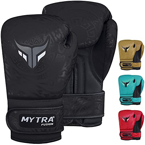 Mytra Fusion kinder boxhandschuhe - kickbox handschuhe kinder für Training, Boxsack, Muay Thai, MMA, Kämpfen kampfsport und boxhandschuhe kinder (Black, 6-oz)