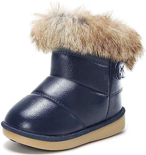 Gaatpot Kids Snow Boots Boys Girls Winter Warm Fur Lined Ankle Booties Baby Flat Shoes Dark-blue Size 8 UK Child = CN 27