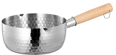 DOITOOL Stainless Steel Milk Pan 18cm Double Sided Pouring Lips Traditional Japanese Saucepan Small Sauce Pot with Wood Handle, Dishwasher Safe