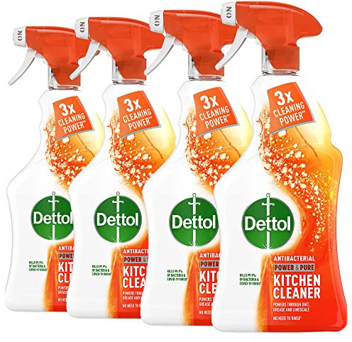 Dettol Power and Pure Kitchen Cleaner Spray 1 Litre, Pack of 4