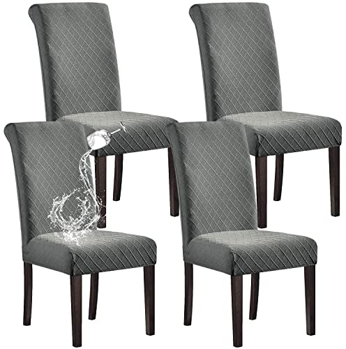 SHILV. HOME Funda para Silla De Comedor 100% Impermeable, Funda para Silla De Parsons De Jacquard Extraíble Y Lavable (Gris Claro,Set of 4)