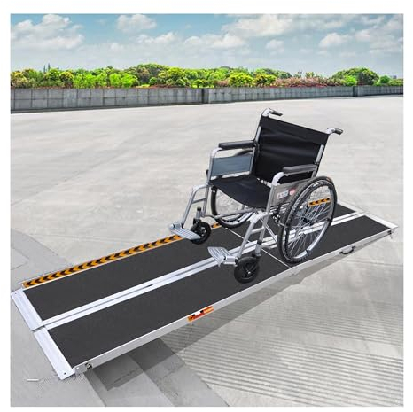 FACHNUO 10 Feet Portable Wheelchair Ramp with Support Legs, Non-Skid Aluminum Handicap Ramps, Folding Threshold Wheel Chair Ramp for Home Steps, Stairs, Entry, Threshold, Doorways, 800LBS Capacity
