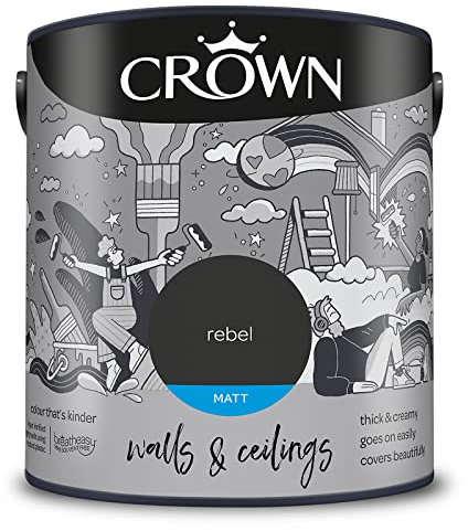 CROWN Breatheasy - Pintura de emulsión mate para paredes y techos (2,5 L), color negro