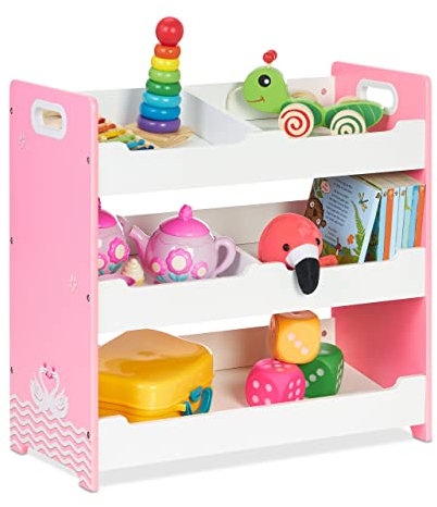 Relaxdays Kinderregal, HBT: 60 x 62,5 x 30 cm, 5 Fächer, MDF, Aufbewahrungsregal Kinderzimmer, Spielzeugregal, weiß/rosa