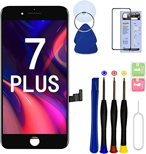 Dinow For iPhone 7 Plus Display Replacement (Black) 5.5 Inch Touch Screen iPhone 7 Plus Display Digitizer Frame Assembly with 3D Touch + Tool Kit + Screen Protectors, Model: A1661, A1784, A1785